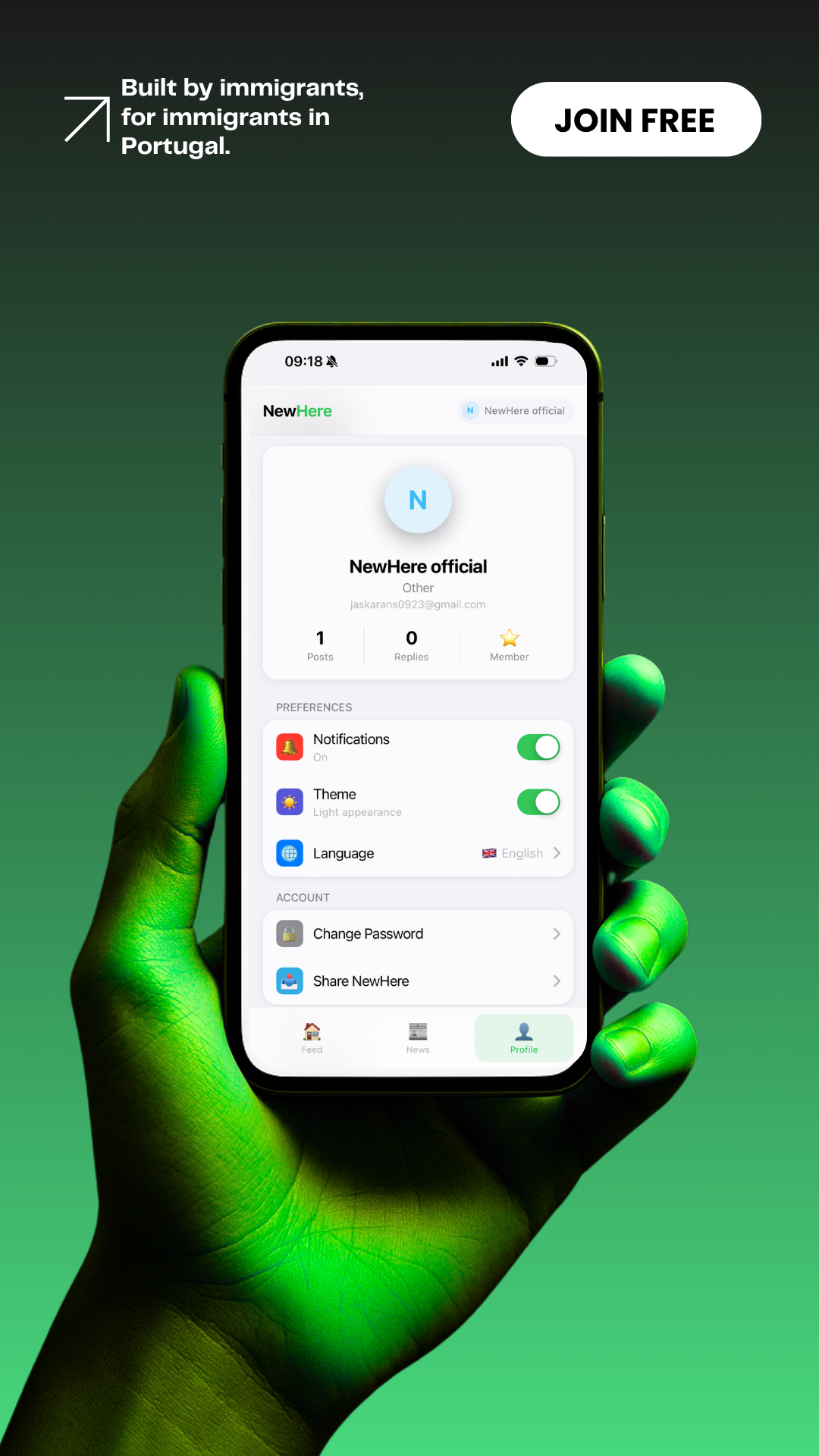 NewHere profile with personalisation settings